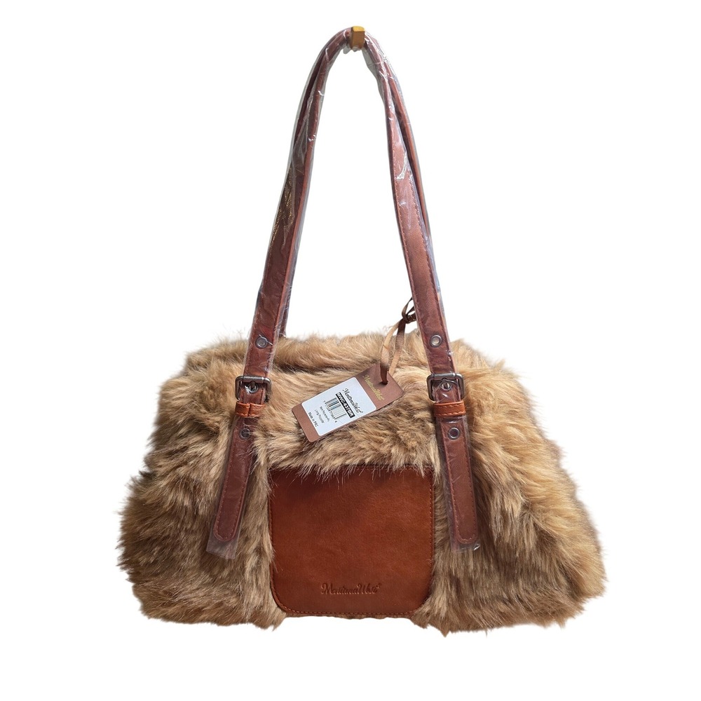 Montana West Brown Faux Fur Tote Shoulder Bag Plush Western NWT